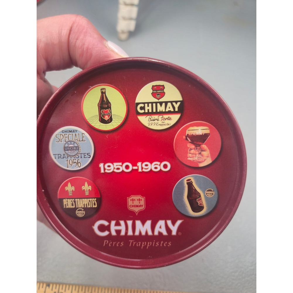 Chimay Peres Trappistes Beer Coaster Set with Tin Vintage 1950-1960 Ads 6pc Cork